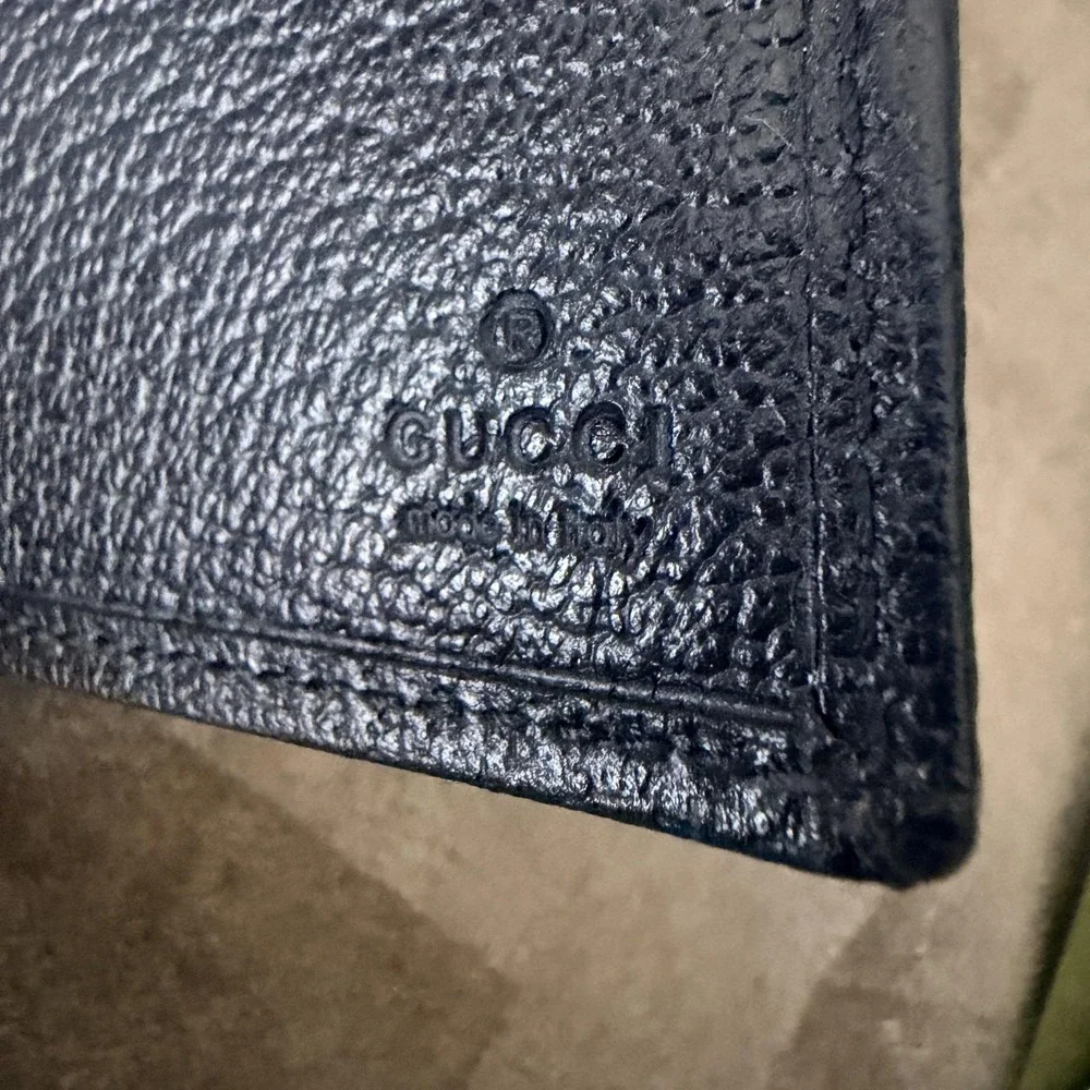 Gucci GG Supreme Navy Blue Beige Bifold Wallet NEW Box Dust Bag Ribbon Gift Set